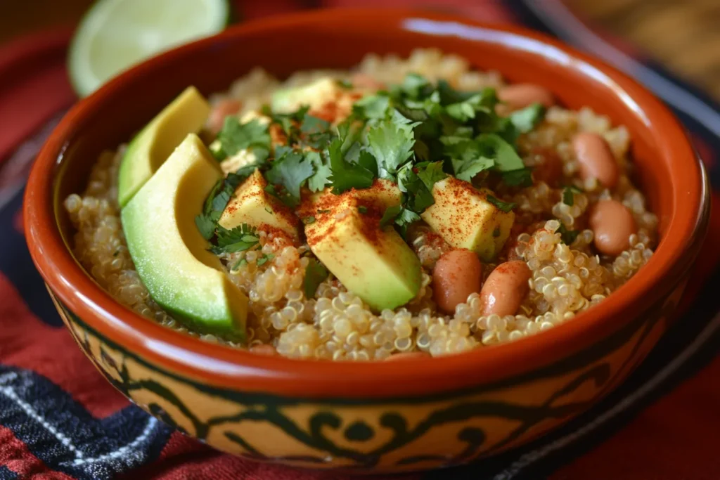Tex-Mex quinoa bowl with fajita spices
