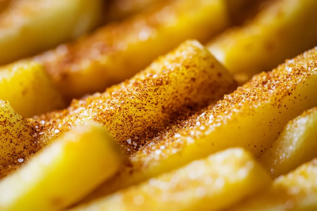 Golden fries with seasoning