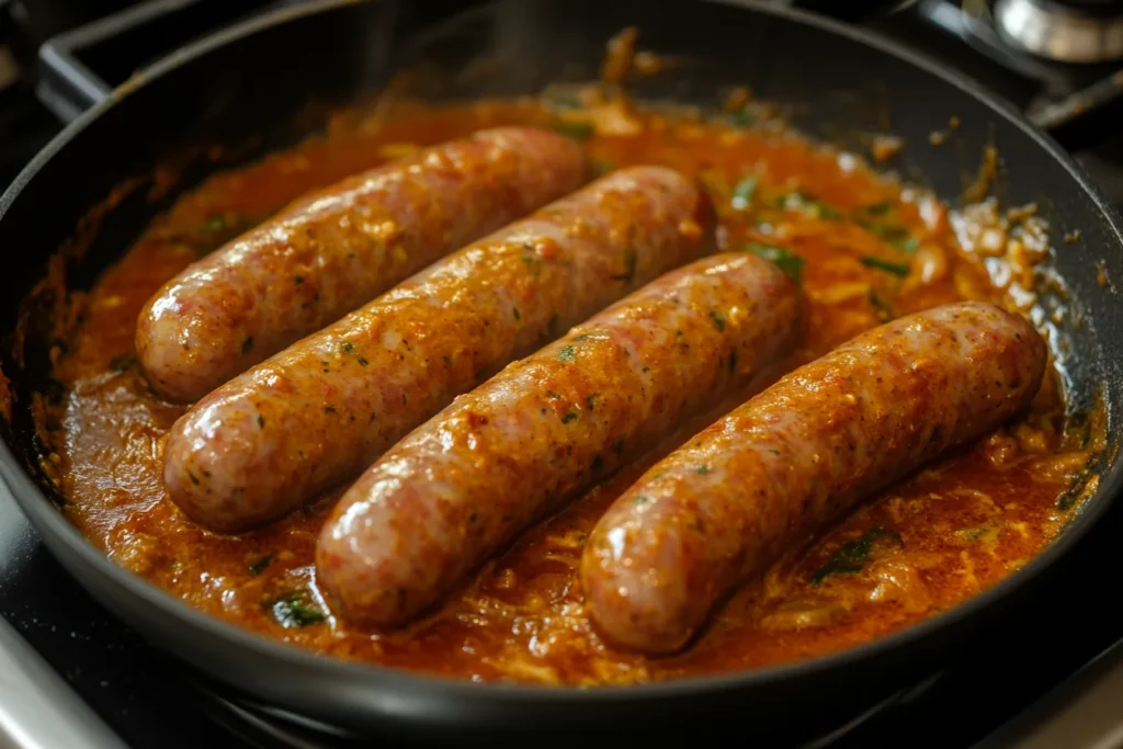 "Cooking curried sausages"