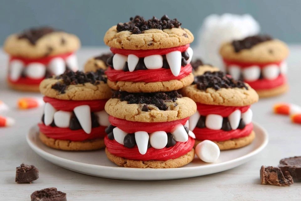 Easy Halloween Dracula Cookies with Marshmallow Teeth