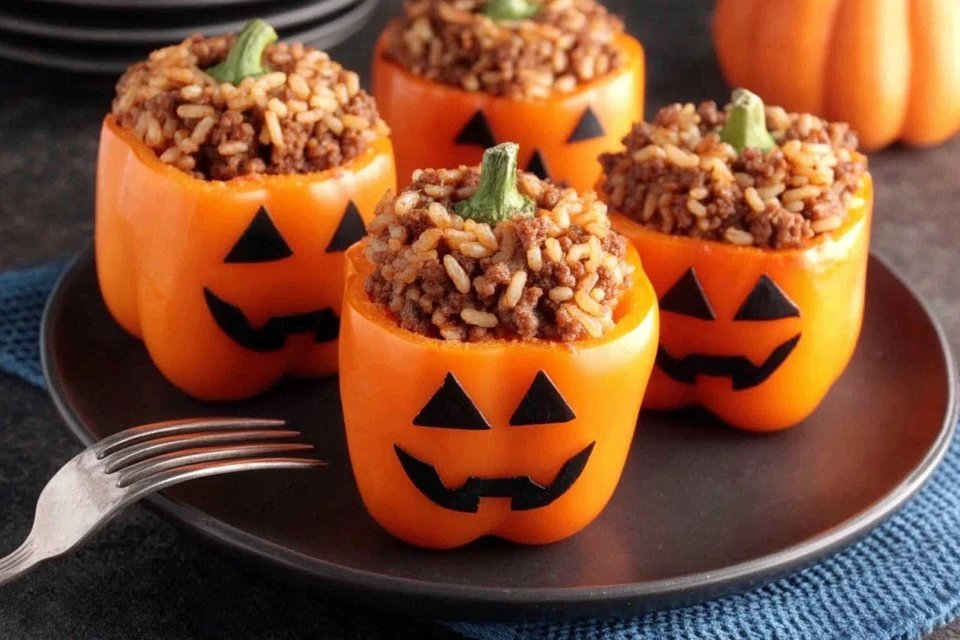 Easy Jack-O’-Lantern Stuffed Peppers