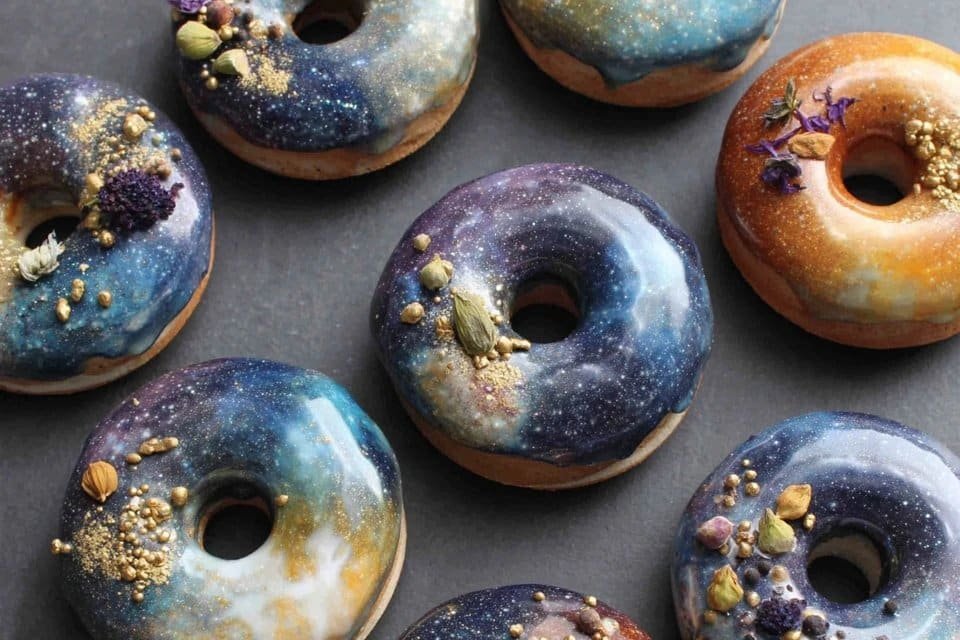Homemade Galaxy Donuts with Colorful Glaze
