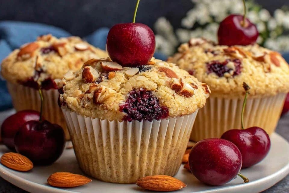 Bakery-Style Almond Cherry Muffins