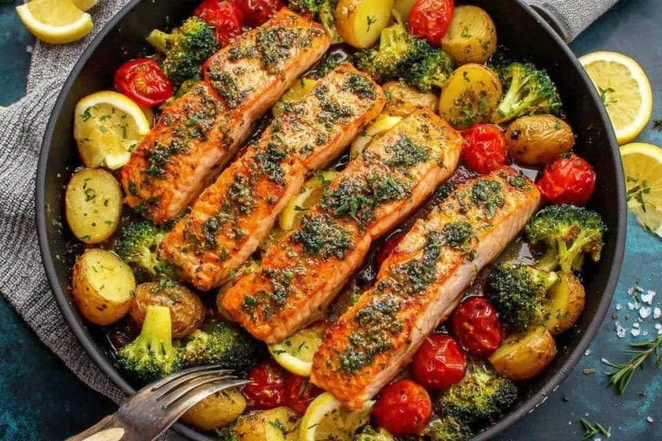 Za’atar Garlic Salmon with Roasted Veggies