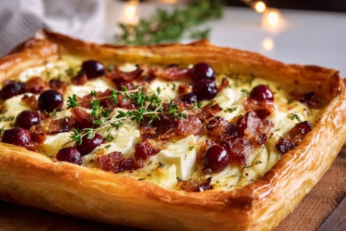 Easy Cranberry Brie Tart with Puff Pastry and Pancetta