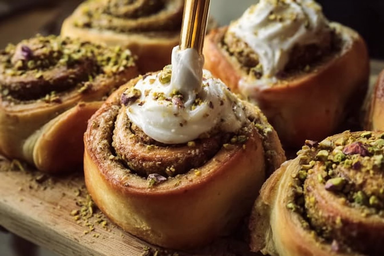 Homemade Pistachio Rolls with Cream Cheese Frosting