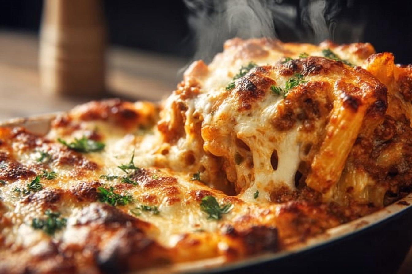 Easy Baked Ziti with Meat Sauce and Cheese