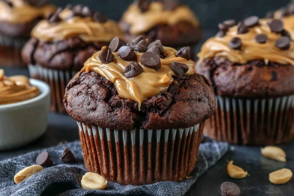 Decadent Chocolate Peanut Butter Swirl Muffins