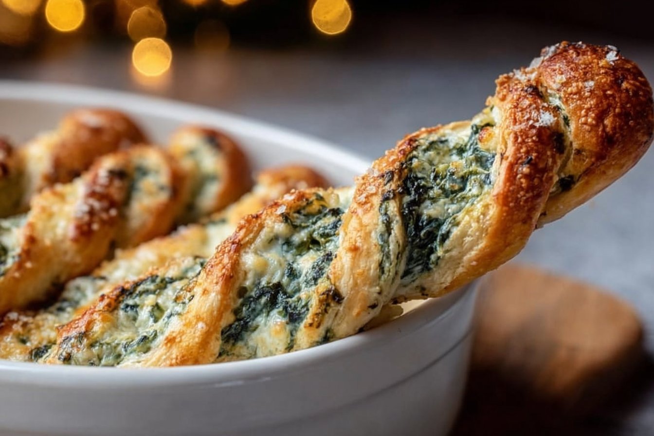 Easy Christmas Tree Spinach Dip Breadsticks