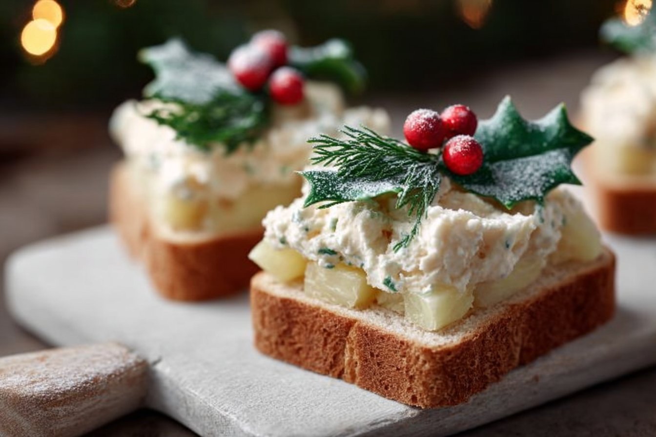 Festive Christmas Tea Sandwiches with Creamy Pineapple Spread
