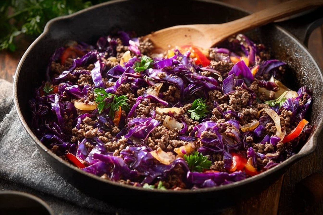 Ground Beef & Red Cabbage Stir-Fry