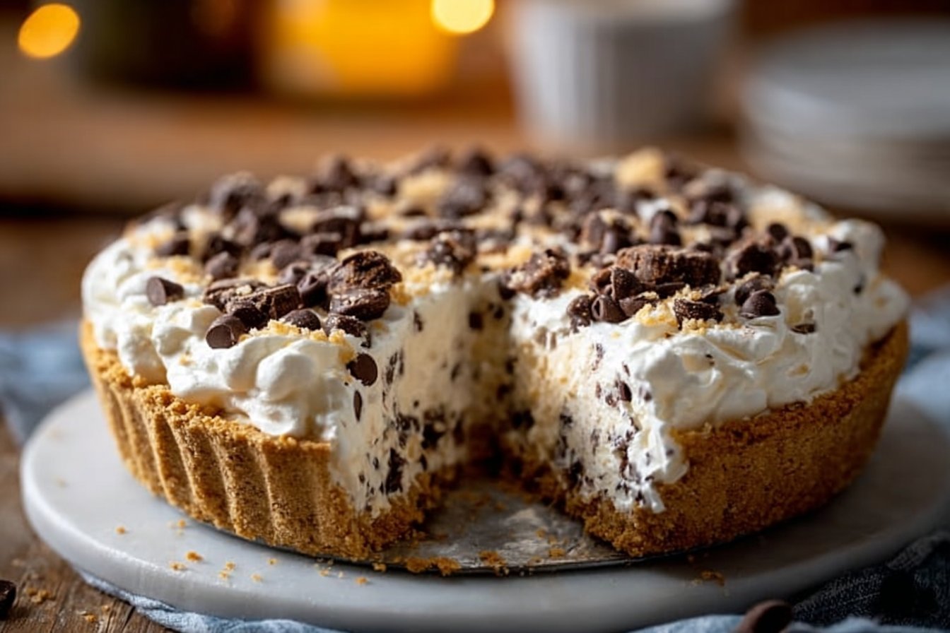No-Bake Chocolate Chip Cannoli Pie