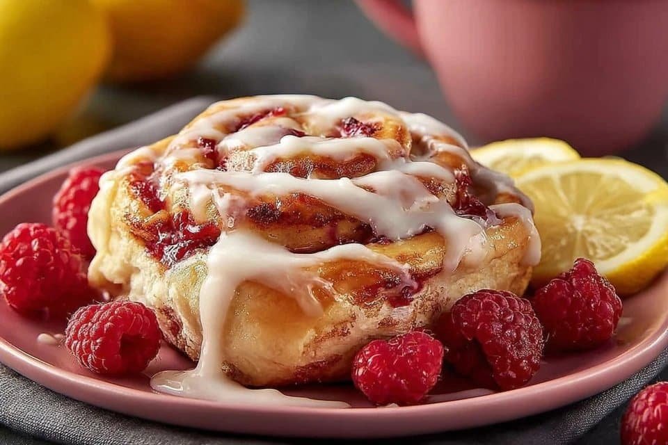 Raspberry Cinnamon Rolls with Lemon Glaze