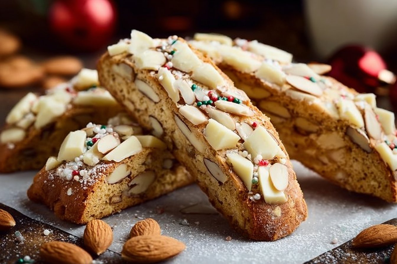 Festive Almond Biscotti with White Chocolate