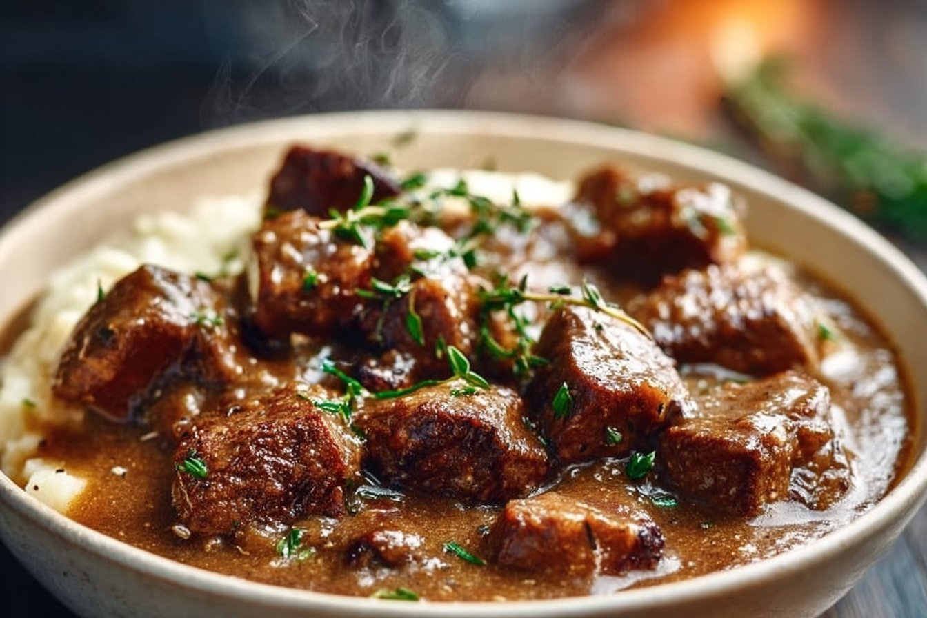 Slow Cooker Cubed Steak with Brown Gravy