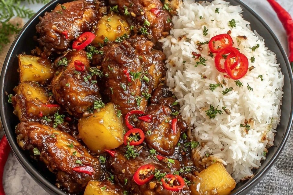 Sweet & Tangy Chicken Adobo with Coconut Pineapple Rice
