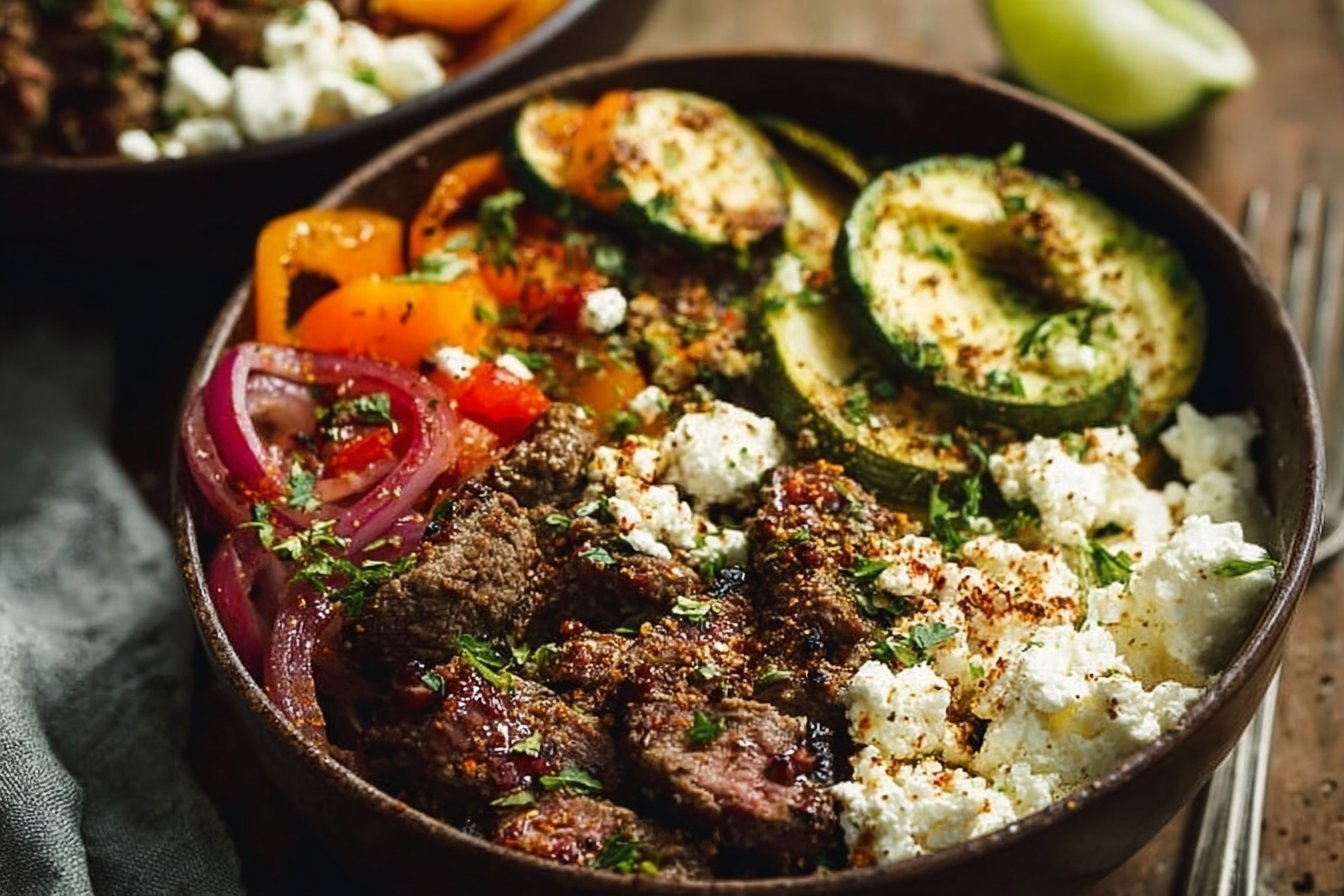 Healthy Spiced Beef Dinner Bowls with Feta & Veggies