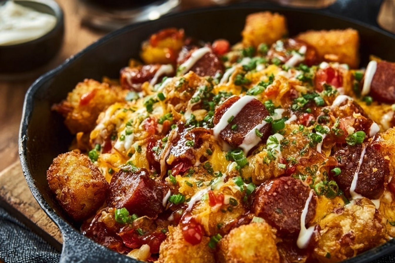 Korean Corn Dog Nacho Skillet