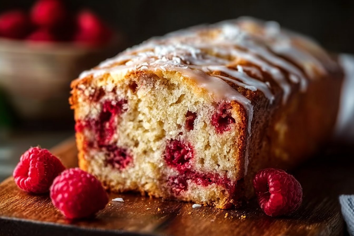 Raspberry Coconut Swirl Loaf Cake
